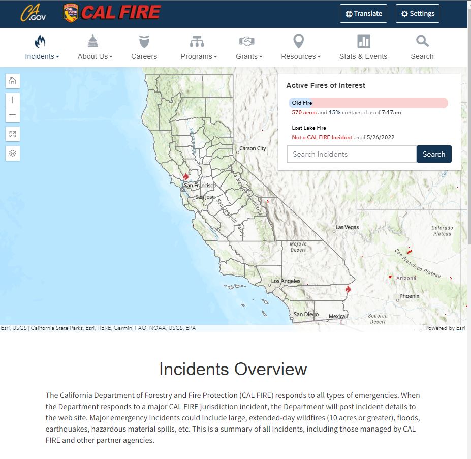 CALFIRE Incidents Webpage